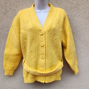 Vintage Americana Knitting Mills Women's Cardigan Size 40 Yellow Made Japan 70s